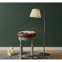 Sgabello Rustic Charm in legno massello di mango con gambe tornite, seduta in pelle marrone e borchie in ottone anticato