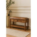 Panca Spindle con seduta in pelle, gambe a fuso e pratico spazio contenitivo, ideale per ingresso, camera da letto o soggiorno.