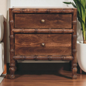 Comodino in mango massello con cornice effetto bambù e due cassetti