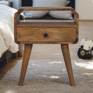 Comodino Newton in mango massello con finitura Rovere