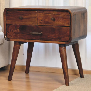 Comodino Avora a 3 cassetti in legno di mango castagno