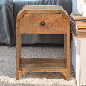 Comodino Newton Mini in legno massello di mango effetto rovere