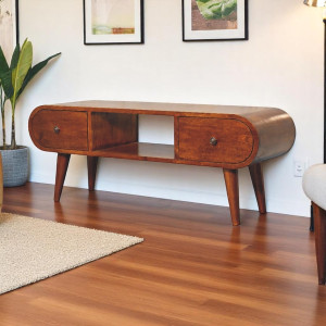 Mobile TV London in legno massello di mango color castagno con due cassetti