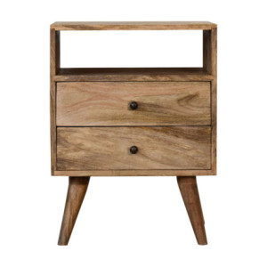 Comodino Classico in Legno Massello di Mango Finitura Effetto Rovere