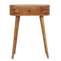Vista frontale della consolle Mini Albion effetto rovere con cassetto e gambe nordiche