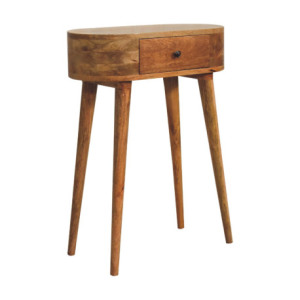 Vista laterale della consolle stretta Mini Albion profonda 30 cm in legno massello