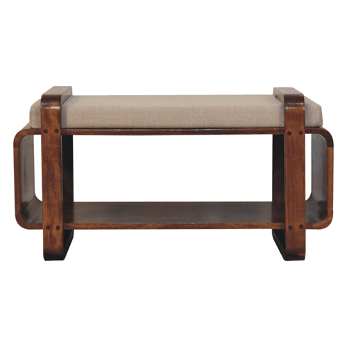 Panca Chestnut Loop in legno massello di mango con seduta in lino